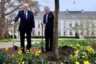 König Charles pflanzt Baum zu Ehren der Queen in Berlin Im Garten von Schloss Bellevue pflanzten König Charles III. und Bundespräsident Steinmeier eine Manna-Esche zu Ehren der Queen.