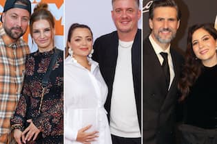 Hochzeit von Felix von Jascheroff: Das Liebesglück der «GZSZ»-Stars Felix von Jascheroff und Ehefrau Sophie, Anne Menden und ihr Verlobter Gustav Masurek und Tom Beck mit Ehefrau Chryssanthi Kavazi (v.l.).