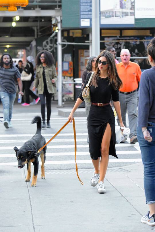 NEW YORK, NY - SEPTEMBER 18: Emily Ratajkowski seen walking her dog on the streets of Manhattan on September 18, 2019 in New York City. (Photo by Robert Kamau/GC Images)