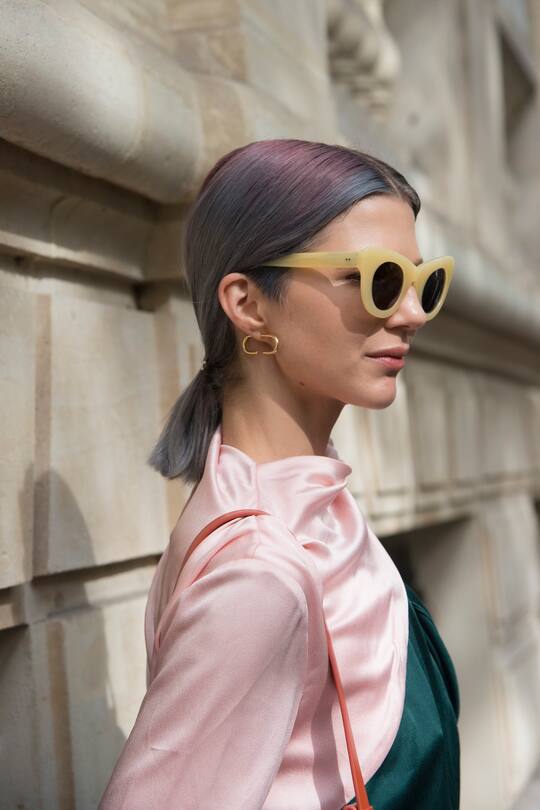 PARIS, FRANCE - SEPTEMBER 29 : Fashion influencer Samantha Angelo of The Eye Travels wears a Mouse top, Sunbuddies sunglasses and Maria Black earrings day 4 of Paris Womens Fashion Week Spring/Summer 2018, on September 29, 2017 in London, England. (Photo by Kirstin Sinclair/Getty Images)