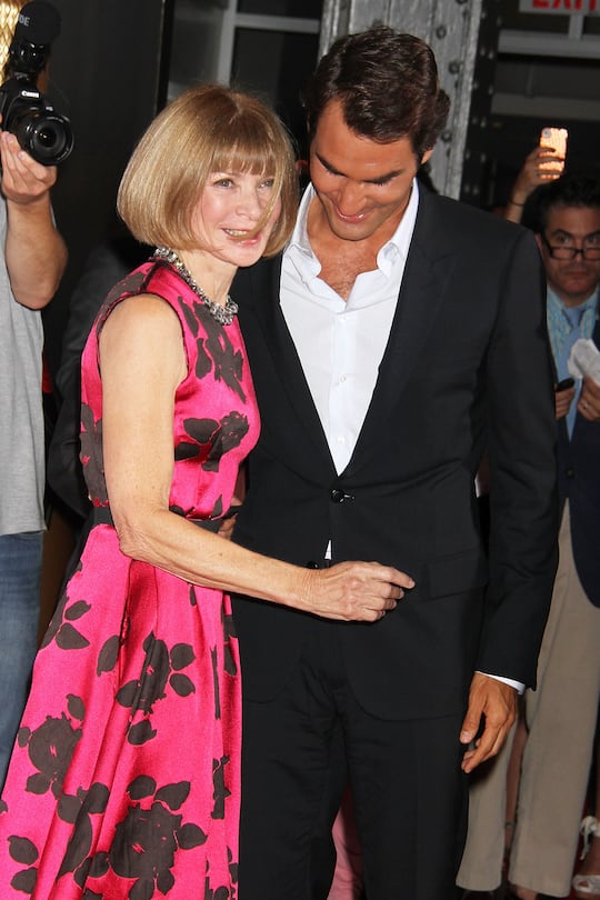 NEW YORK, NY - AUGUST 20: Roger Federer and Anna Wintour attend the Moet & Chandon 270th Anniversary at Pier 59 Studios on August 20, 2013 in New York City. (Photo by Laura Cavanaugh/FilmMagic)