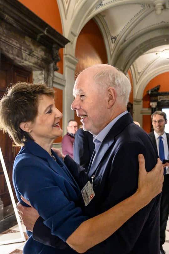Bern, Bundeshaus, 11.12.2019 â Praesidentinnenfeier nach der Bundesratswahl. Sommaruga mit Gatte Lukas Hartman Foto: Karl-Heinz Hug