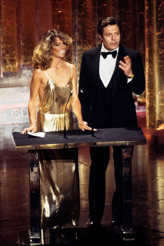 THE 50TH ANNUAL ACADEMY AWARDS - Show Coverage - Shoot Date: April 3, 1978. (Photo by Walt Disney Television via Getty Images Photo Archives/Walt Disney Television via Getty Images)FARRAH FAWCETT;MARCELLO MASTROIANNI