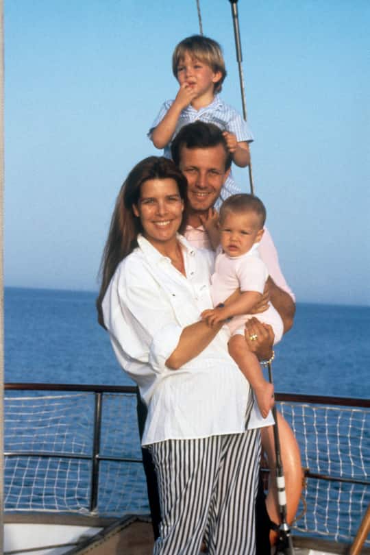 UNDATED: Princess Caroline of Monaco in a boat together with her husband Stefano Casiraghi, and their two children Andrea and Charlotte. . (Photo by Mondadori via Getty Images)