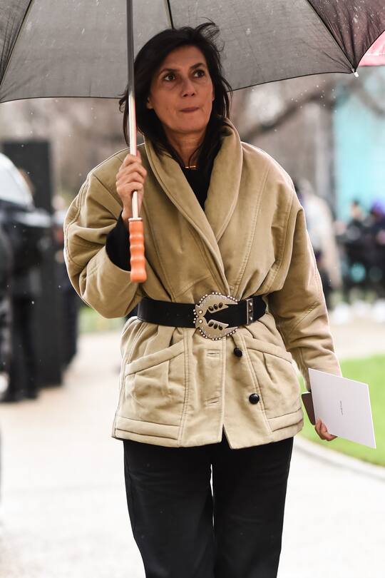 PARIS, FRANCE - FEBRUARY 26: Emmanuelle Alt is seen outside the Maison Margiela show during Paris Fashion Week: AW20 on February 26, 2020 in Paris, France. (Photo by Daniel Zuchnik/Getty Images)