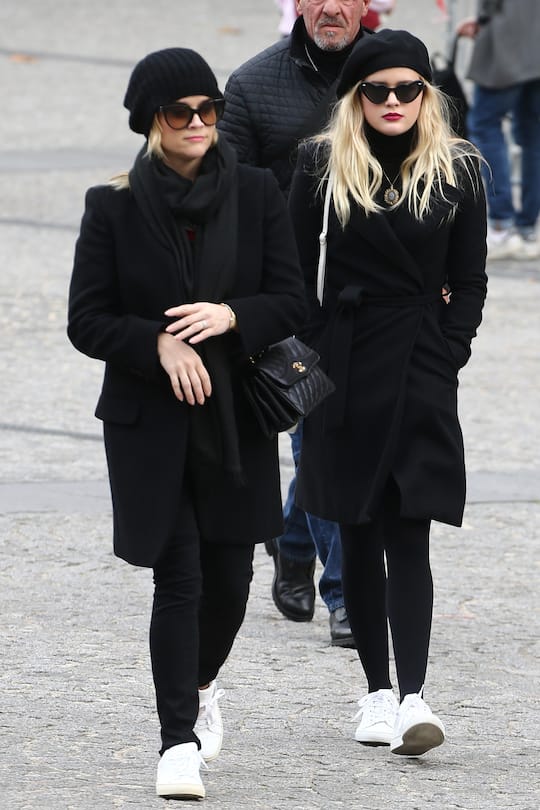 Reese Witherspoon with her daughter Ava Phillippe, her husband Jim Toth and son Tennessee James visiting Centre Pompidou on November 23, 2017 in Paris, France