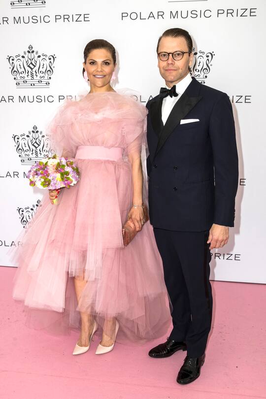 STOCKHOLM, SWEDEN - JUNE 11: Crown Princess Victoria of Sweden and Prince Daniel of Sweden pose on the red carpet during the 2019 Polar Music Prize award ceremony on June 11, 2019 in Stockholm, Sweden. (Photo by Michael Campanella/Getty Images)
