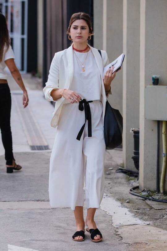 SAO PAULO, BRAZIL - APRIL 26: A visitor poses during Sao Paulo Fashion Week N47 SPFW Summer 2020 at ARCA on April 26, 2019 in Sao Paulo, Brazil. (Photo by Mauricio Santana/Getty Images)