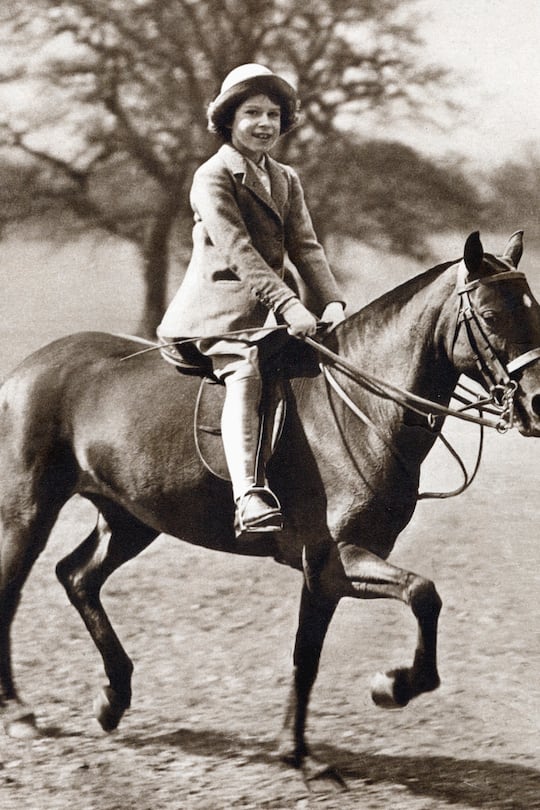Princess Elizabeth riding her pony in Winsor Great Park, 1930s. The future Queen Elizabeth II (b1926) of Great Britain as a child. (Photo by Ann Ronan Pictures/Print Collector/Getty Images)