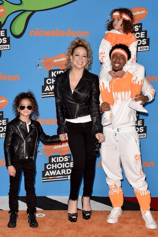 INGLEWOOD, CA - MARCH 24: Singer Mariah Carey, Nick Cannon, daughter Monroe Cannon and son Moroccan Cannon attend Nickelodeon's 2018 Kids' Choice Awards at The Forum on March 24, 2018 in Inglewood, California. (Photo by Axelle/Bauer-Griffin/FilmMagic)