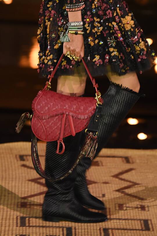 MARRAKECH, MOROCCO - APRIL 29: A model (Bag detail) walks the runway during the Christian Dior Couture S/S20 Cruise Collection on April 29, 2019 in Marrakech, Morocco. (Photo by Stephane Cardinale - Corbis/Corbis via Getty Images)