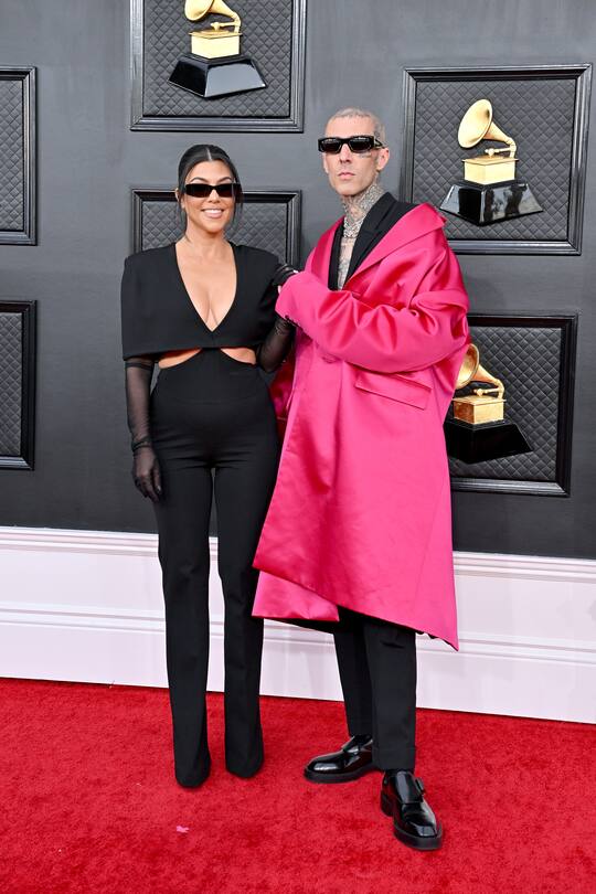 LAS VEGAS, NEVADA - APRIL 03: Kourtney Kardashian and Travis Barker attend the 64th Annual GRAMMY Awards at MGM Grand Garden Arena on April 03, 2022 in Las Vegas, Nevada. (Photo by Axelle/Bauer-Griffin/FilmMagic)