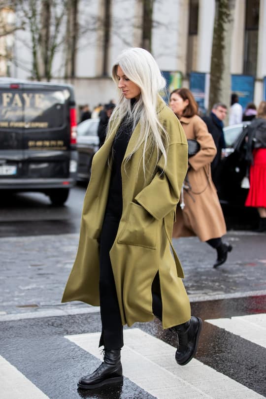 PARIS, FRANCE - MARCH 02: Sarah Harris is seen wearing green coat outside Akris during Paris Fashion Week - Womenswear Fall/Winter 2020/2021 : Day Eight on March 02, 2020 in Paris, France. (Photo by Christian Vierig/Getty Images)