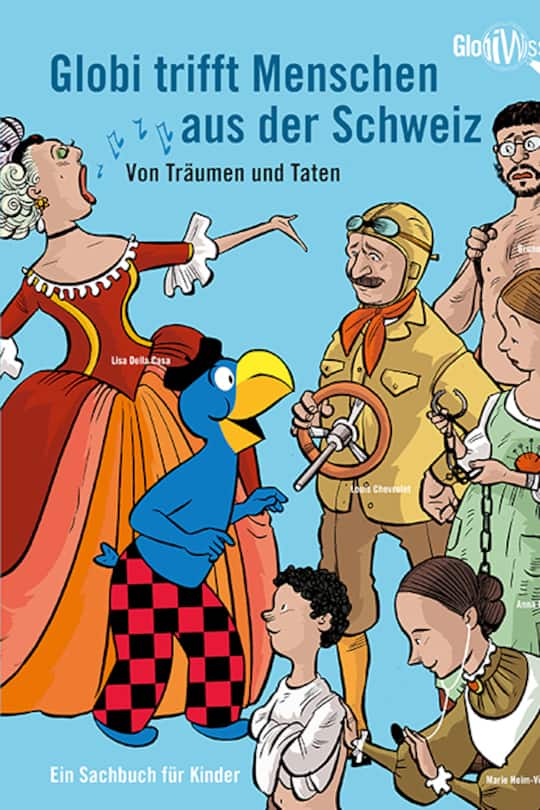 illustrations of globi and famous swiss people