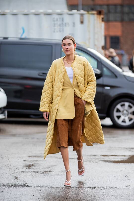 COPENHAGEN, DENMARK - JANUARY 30: Vera van Erp seen weairng beige coat, brown wild leather cropped pants, blazer outside Rodebjer during Copenhagen Fashion Week Autumn/Winter 2020 Day 3 on January 30, 2020 in Copenhagen, Denmark. (Photo by Christian Vierig/Getty Images)