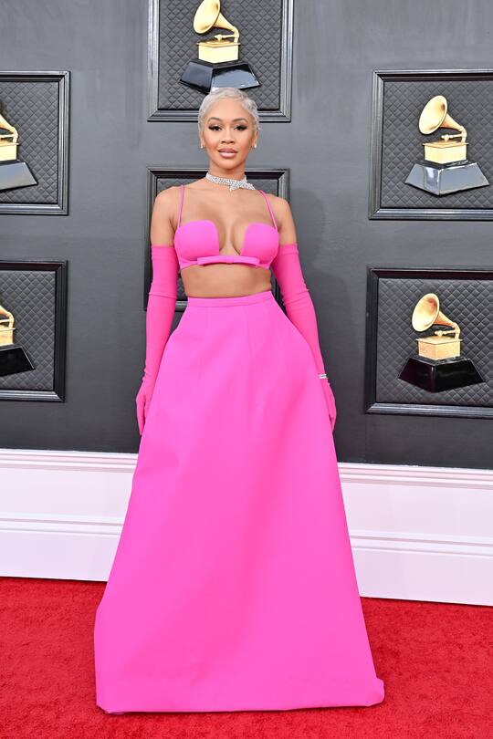 LAS VEGAS, NEVADA - APRIL 03: Saweetie attends the 64th Annual GRAMMY Awards at MGM Grand Garden Arena on April 03, 2022 in Las Vegas, Nevada. (Photo by Axelle/Bauer-Griffin/FilmMagic)