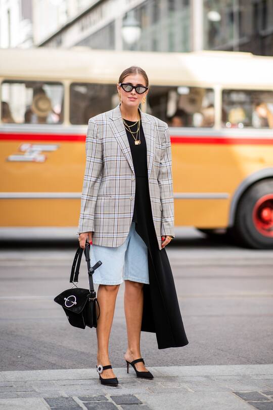 OSLO, NORWAY - AUGUST 15: Darja Barannik wearing checked blazer is seen outside Pia Tjelta during Oslo Runway SS19 on August 15, 2018 in Oslo, Norway. (Photo by Christian Vierig/Getty Images)