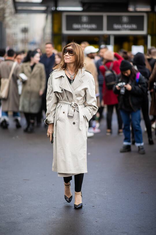 PARIS, FRANCE - MARCH 01: Carine Roitfeld is seen wearing trench coat outside Balmain during Paris Fashion Week Womenswear Fall/Winter 2019/2020 on March 01, 2019 in Paris, France. (Photo by Christian Vierig/Getty Images)