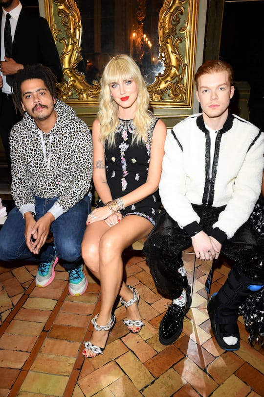 ROME, ITALY - OCTOBER 24: (L-R) Seth Troxler, Chiara Ferragni and Cameron Monaghan attend the 'Giambattista Valli Loves H&M' Show on October 24, 2019 in Rome, Italy. (Photo by Daniele Venturelli/Daniele Venturelli / Getty Images for H&M )