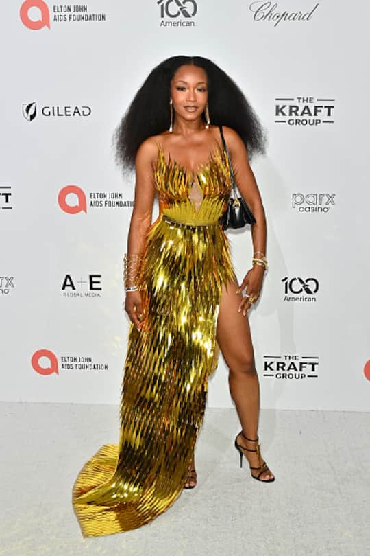 Yaya DaCosta strahlt wie die Sonne an der Elton John AIDS Foundation's 34th Annual Academy Awards Viewing Party. (Photo by Jerod Harris/Getty Images)