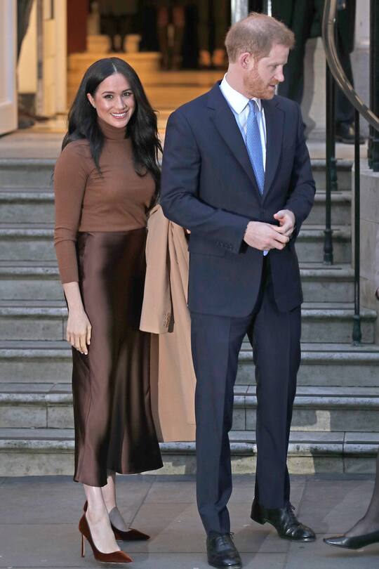 The Duke and Duchess of Sussex leaving after their visit to Canada House, central London, to meet with Canada's High Commissioner to the UK, Janice Charette, as well as staff, to thank them for the warm hospitality and support they received during their recent stay in Canada. (Photo by Yui Mok/PA Images via Getty Images)