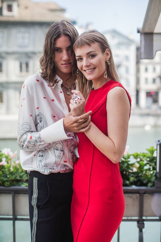 ZURICH, SWITZERLAND - SEPTEMBER 30: Tamy Glauser and Dominique Rinderknecht attend the Swarovski Lunch at Zurich Film Festival 2018 on September 30, 2018 in Zurich, Switzerland. The Zurich Film Festival 2018 provides a wonderful platform to showcase Swarovski's passion for culture and the performing arts. (Photo by Remy Steiner/Getty Images for Swarovski)