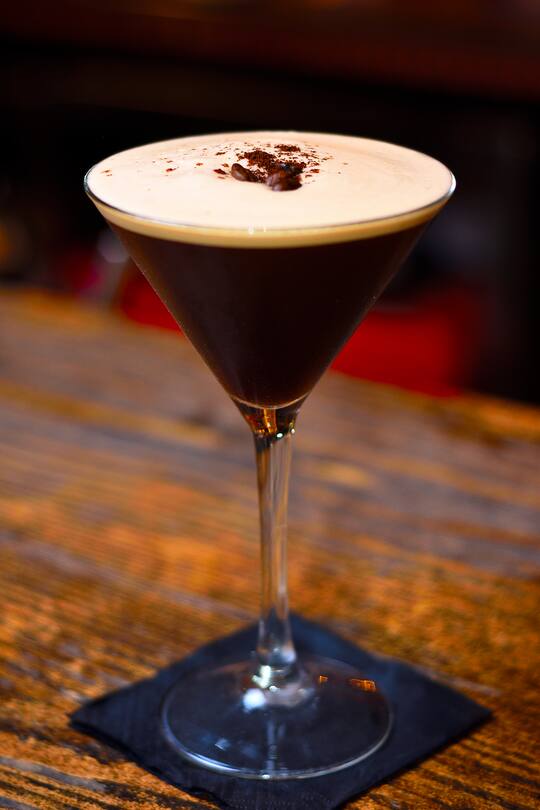 Cocktail espresso martini based on coffee, liqueur coffee and vodka