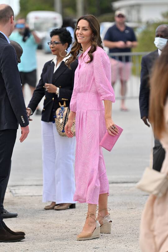 GREAT ABACO, BAHAMAS - MARCH 26: Prince William, Duke of Cambridge and Catherine, Duchess of Cambridge arrive at Daystar Evangelical Church on March 26, 2022 in Great Abaco, Bahamas. Abaco was dramatically hit by Hurricane Dorian which saw winds of up to 185mph and left devastation in its wake. Their Royal Highnesses will learn about the impact of the hurricane and see how communities are still being rebuilt more than two years on. (Photo by Samir Hussein - Pool/WireImage)