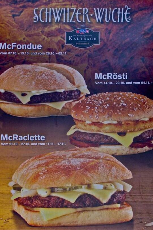 McDonalds Burger Menü Schweiz weltweit