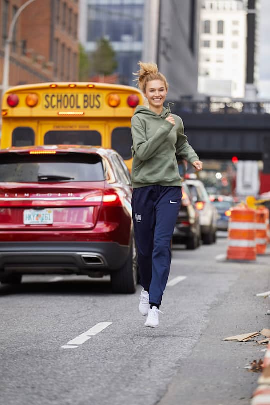Manuela jogging close to her house in NYC