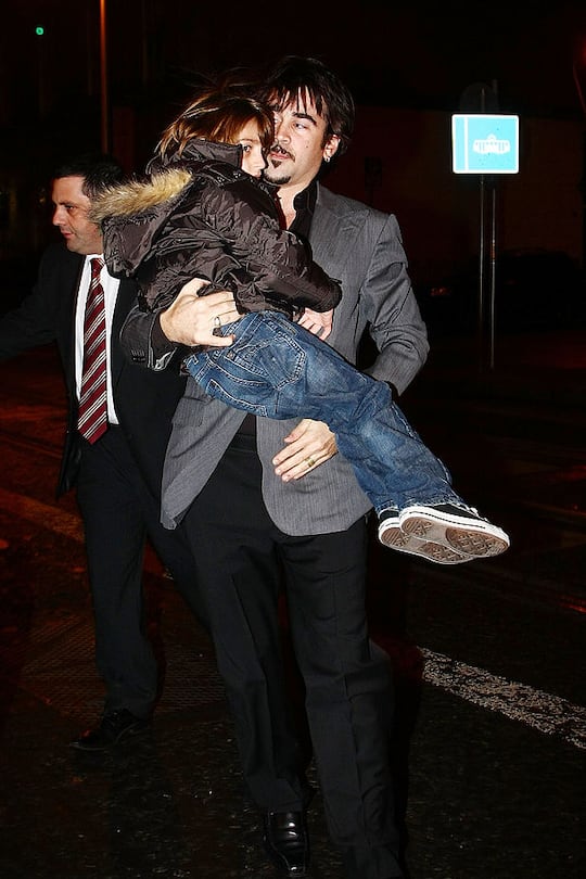 DUBLIN, IRELAND - DECEMBER 27: Colin Farrell arrives with his son James at Krystle Nightclub where his brother Eamon Farrell celebrated his recent marriage to Steven Mannion on December 27, 2009 in Dublin, Ireland. (Photo by Phillip Massey/FilmMagic)