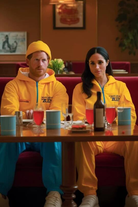 Statt Party ging es laut KI für Harry und Meghan ins Fast Food Restaurant.