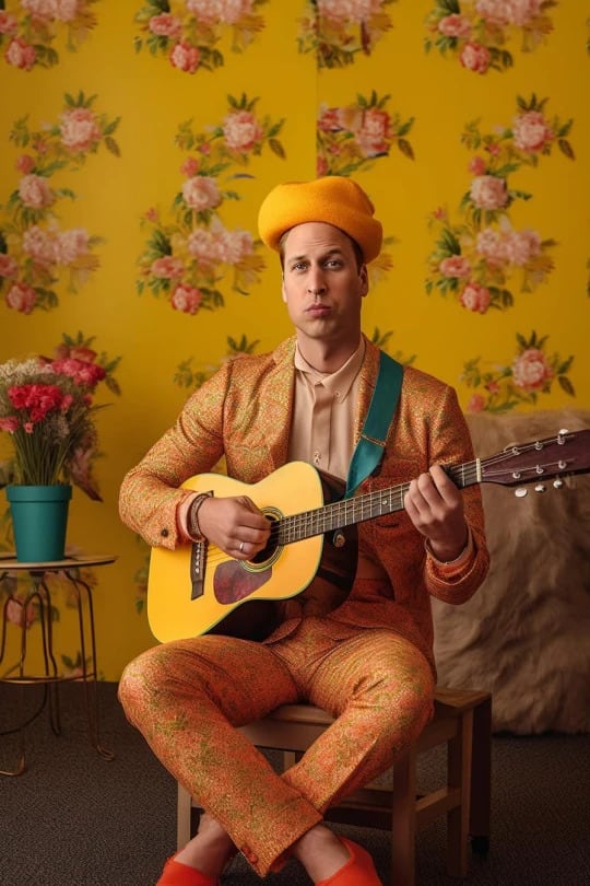 Prinz William spielt im Turban Gitarre.