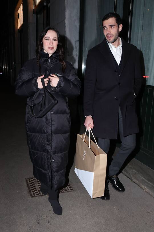 MILAN, ITALY - JANUARY 24: Aurora Ramazzotti and Goffredo Cerza are seen at the Michelle Hunziker birthday party on January 24, 2023 in Milan, Italy. (Photo by Robino Salvatore/GC Images)