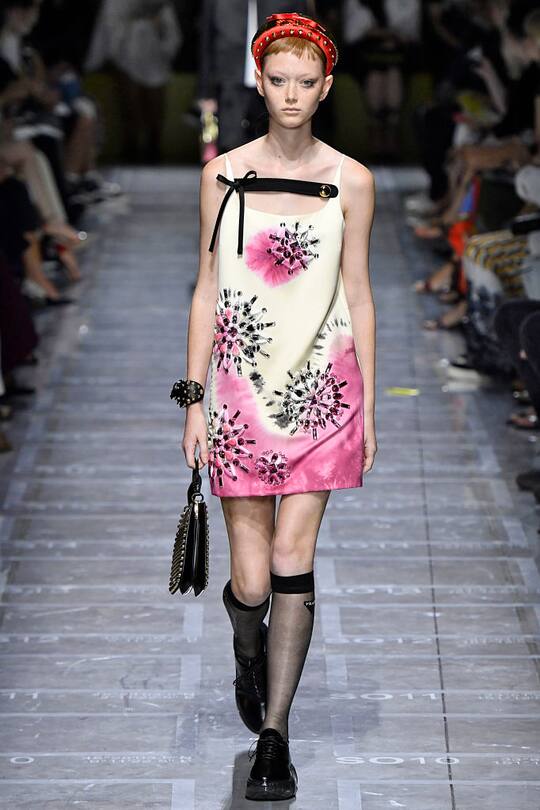 MILAN, ITALY - SEPTEMBER 20: A model walks the runway at the Prada Ready to Wear fashion show during Milan Fashion Week Spring/Summer 2019 on September 20, 2018 in Milan, Italy. (Photo by Victor VIRGILE/Gamma-Rapho via Getty Images)