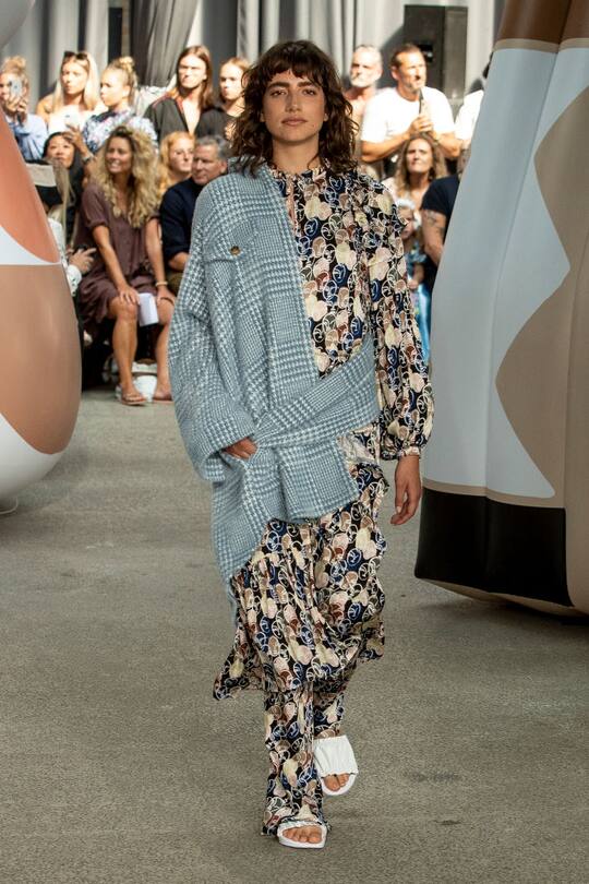 COPENHAGEN, DENMARK - AUGUST 07: A model walks the runway at the Munthe show during the Copenhagen Fashion Week Spring/Summer 2020 on August 07, 2019 in Copenhagen, Denmark. (Photo by Yuliya Christensen/Getty Images)