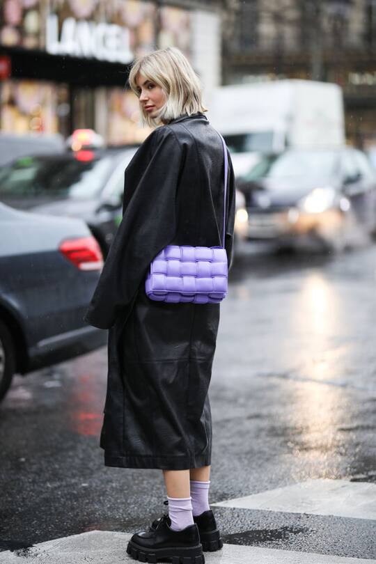 PARIS, FRANCE - MARCH 02: Xenia Adonts is seen wearing a Bottega Veneta bag outside Stella McCartney show during Paris Fashion week Womenswear Fall/Winter 2020/2021 Day Eight on March 02, 2020 in Paris, France. (Photo by Jeremy Moeller/Getty Images)