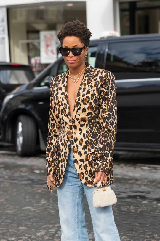 PARIS, FRANCE - FEBRUARY 29: Digital influencer Ellie Delphine wears a Mugler jacket, Mango jeans, Fendi bag, Celine sunglasses on February 29, 2020 in Paris, France. (Photo by Kirstin Sinclair/Getty Images)