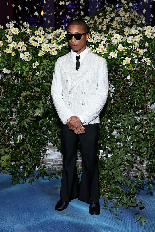 Pharrell Williams im Nadelstreifen Anzug von Louis Vuitton.