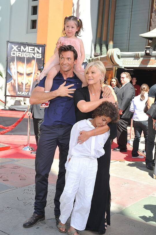 Actor Hugh Jackman, his wife Deborra-Lee Furness, and their children, Ava and Oscar, attend the Jackman's hand and footprints ceremony at Grauman's Chinese Theatre. (Photo by Frank Trapper/Corbis via Getty Images)