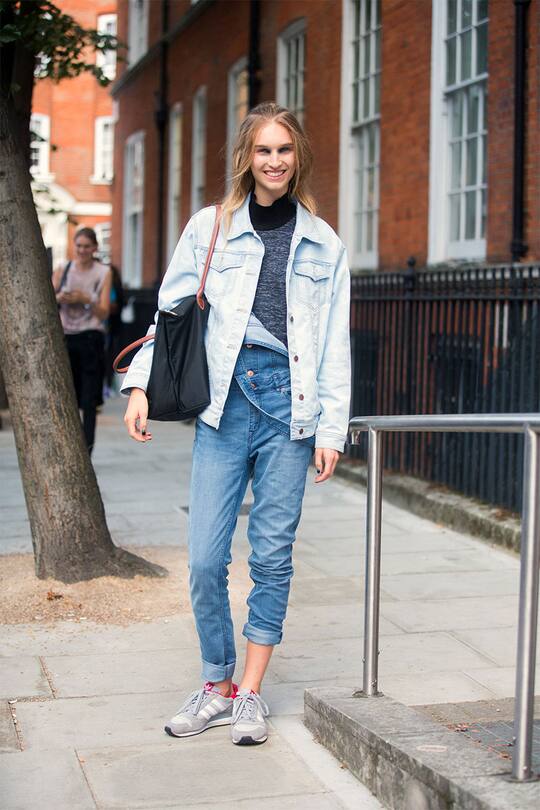 Manuela Frey zeigt als Streetstyle bei der London Fashion Week 15 den coolen Double-Denim Look