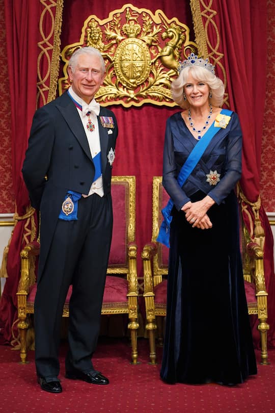 A new Queen Consort wax figure is added to an existing figure of King Charles III, at Madame Tussauds in London, ahead of the coronation of King Charles III on May 6. Picture date: Wednesday April 26, 2023. (Photo by Yui Mok/PA Images via Getty Images)