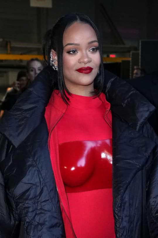GLENDALE, ARIZONA - FEBRUARY 12: Rihanna backstage during Apple Music Super Bowl LVII Halftime Show at State Farm Stadium on February 12, 2023 in Glendale, Arizona. (Photo by Kevin Mazur/Getty Images for Roc Nation)