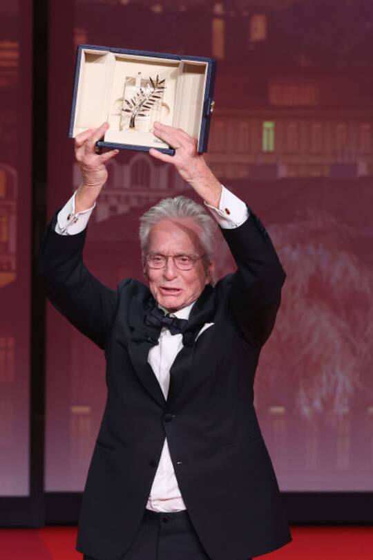 CANNES, FRANCE - MAY 16: Michael Douglas receives the Honorary Palme DâOr during the opening ceremony at the 76th annual Cannes film festival at Palais des Festivals on May 16, 2023 in Cannes, France. (Photo by Mike Coppola/Getty Images)