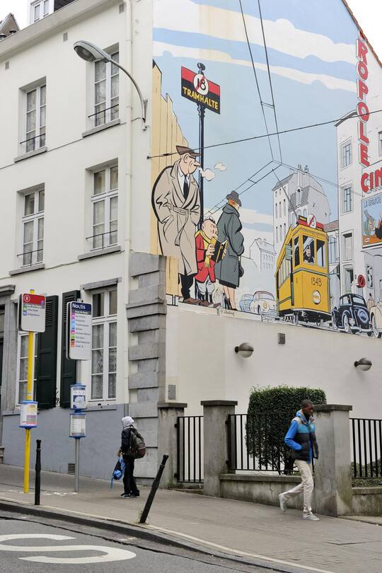 Comic Strip Mural on Rue des Alexiens, district centre called the Pentagon, city of Brussels, Brussels-Capital Region, Belgium. (Photo by JARRY TRIPELON/Gamma-Rapho via Getty Images)