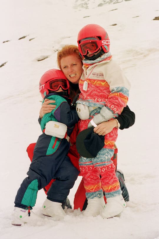 The Duchess of York this morning (Thursday) with her daughters Princess Beatrice (right) and Eugenie at the Swiss Ski resort of Verbier. (Photo by Tim Ockenden - PA Images/PA Images via Getty Images)