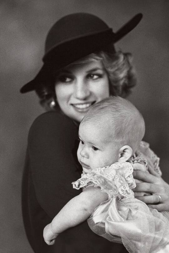 SPECIAL PRICE APPLIES. HRH Princess Diana, The Princess of Wales and her son Harry are pictured during an official portrait sitting to mark HRH Prince Harry's christening in 1984. pictured 1984. Job No: 886
