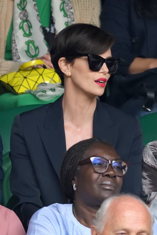 LONDON, ENGLAND - JULY 14: Charlize Theron attends Men's Finals Day of the Wimbledon Tennis Championships at All England Lawn Tennis and Croquet Club on July 14, 2019 in London, England. (Photo by Karwai Tang/Getty Images)