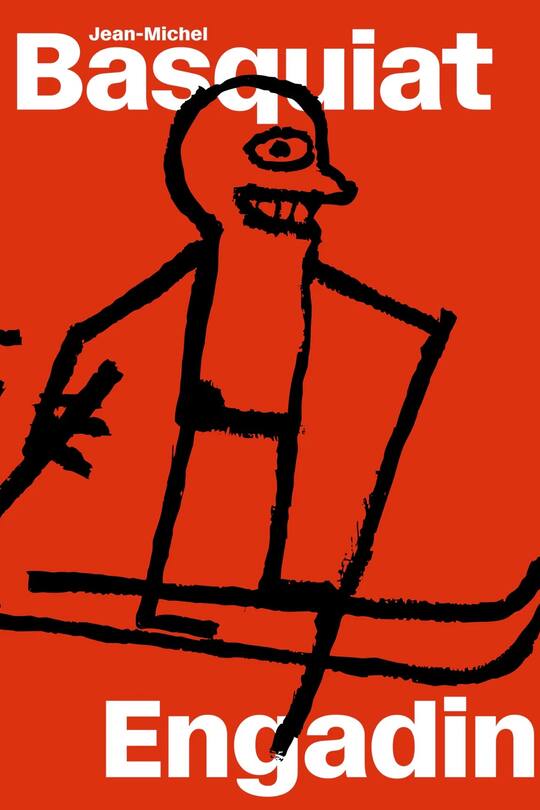 book cover with illustrated skier on red background