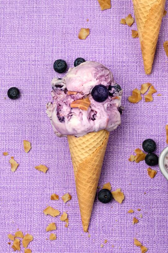 Blueberry waffle ice cream and filled cone
